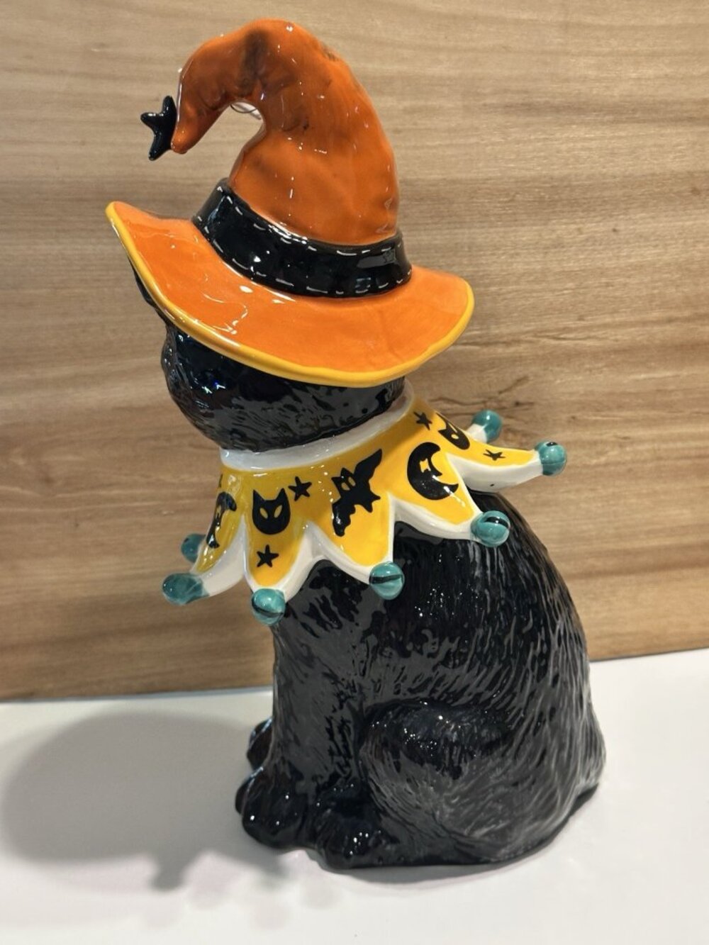 Blue Sky Clayworks Black CAT Kitten Orange Witch Hat Ceramic Halloween Figurine - Picture 5 of 9